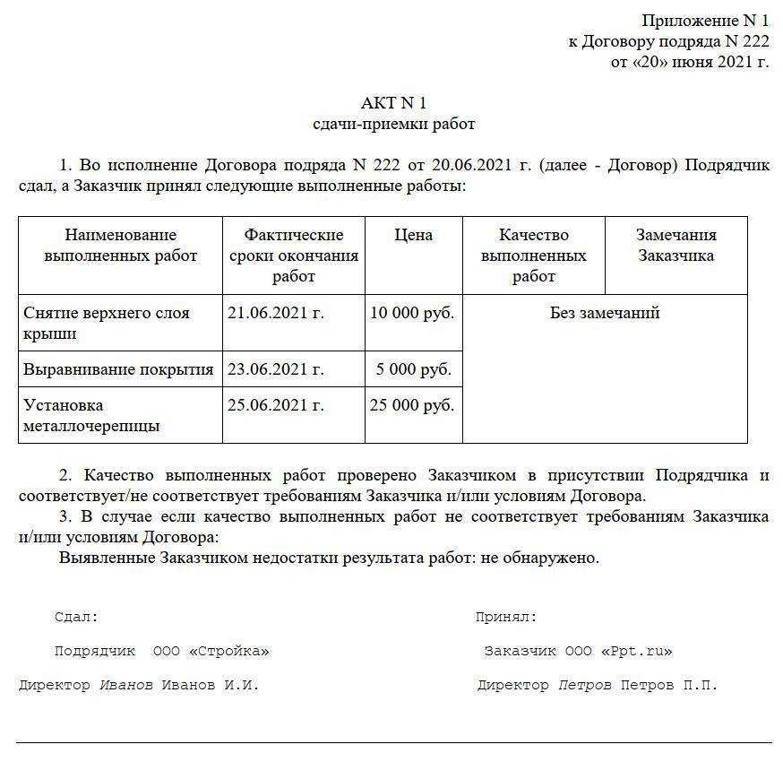 Образцы актов приемки выполненных работ в строительстве