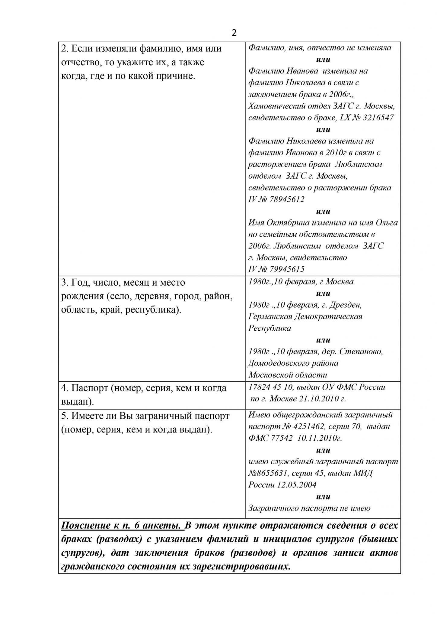 Семейное положение если вступали в брак то укажите с кем когда и где образец