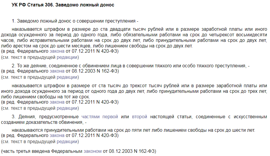 Заведомо ложная информация ук