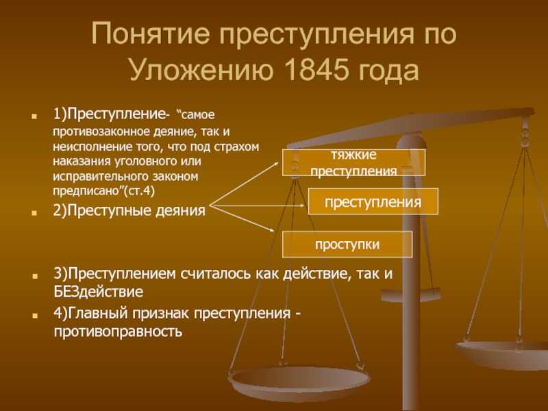 Преступлениям ответ на вопрос. Понятие преступления по уложению 1845. Преступления и наказания по уложению 1845. Уложение о наказаниях- понятие преступления. Наказание по уложение о наказаниях уголовных и исправительных 1845.