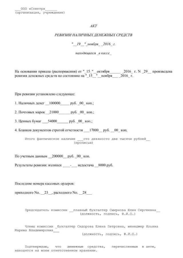 Акт проведения ревизии образец