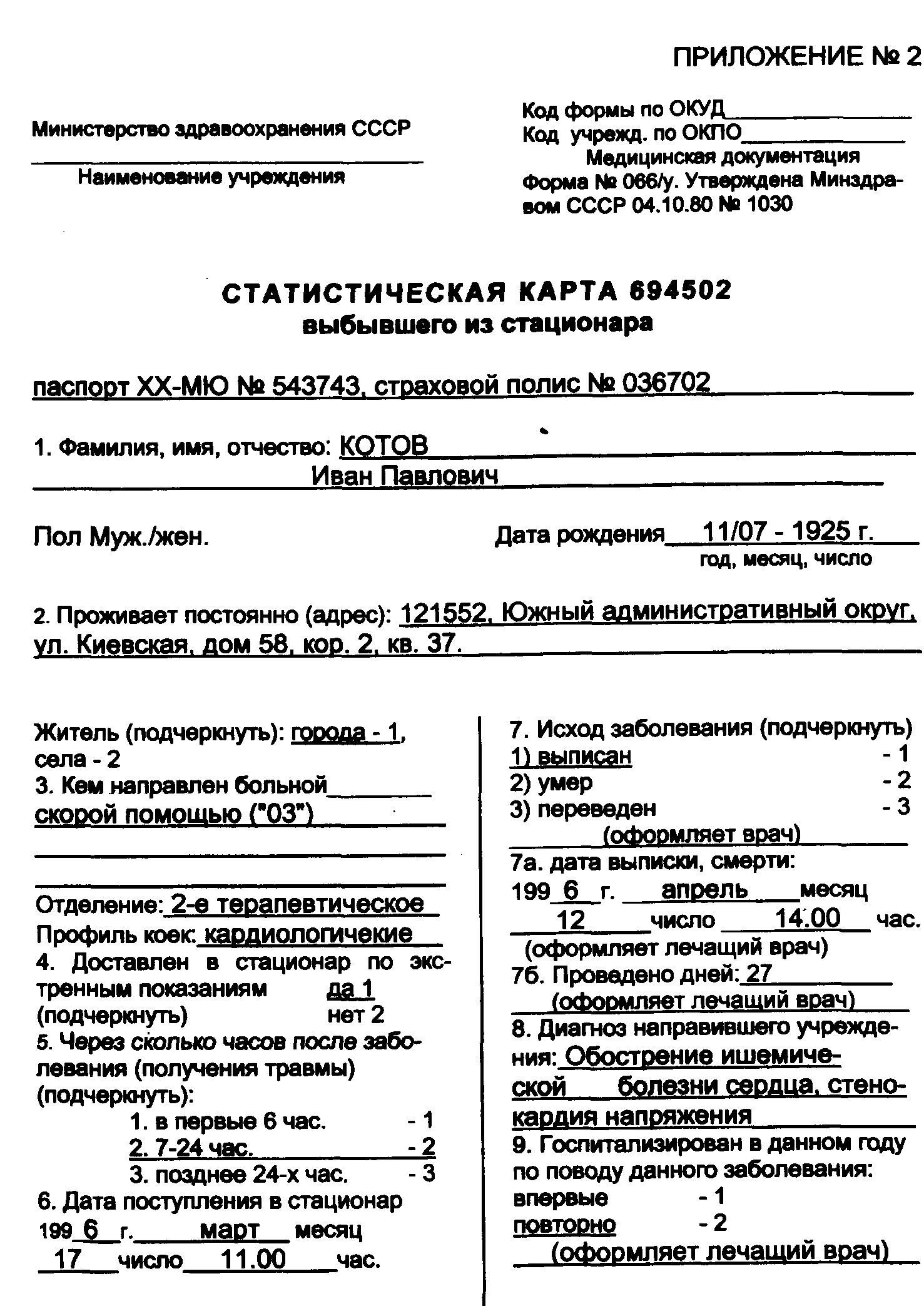 История болезни и медицинская карта это одно и тоже