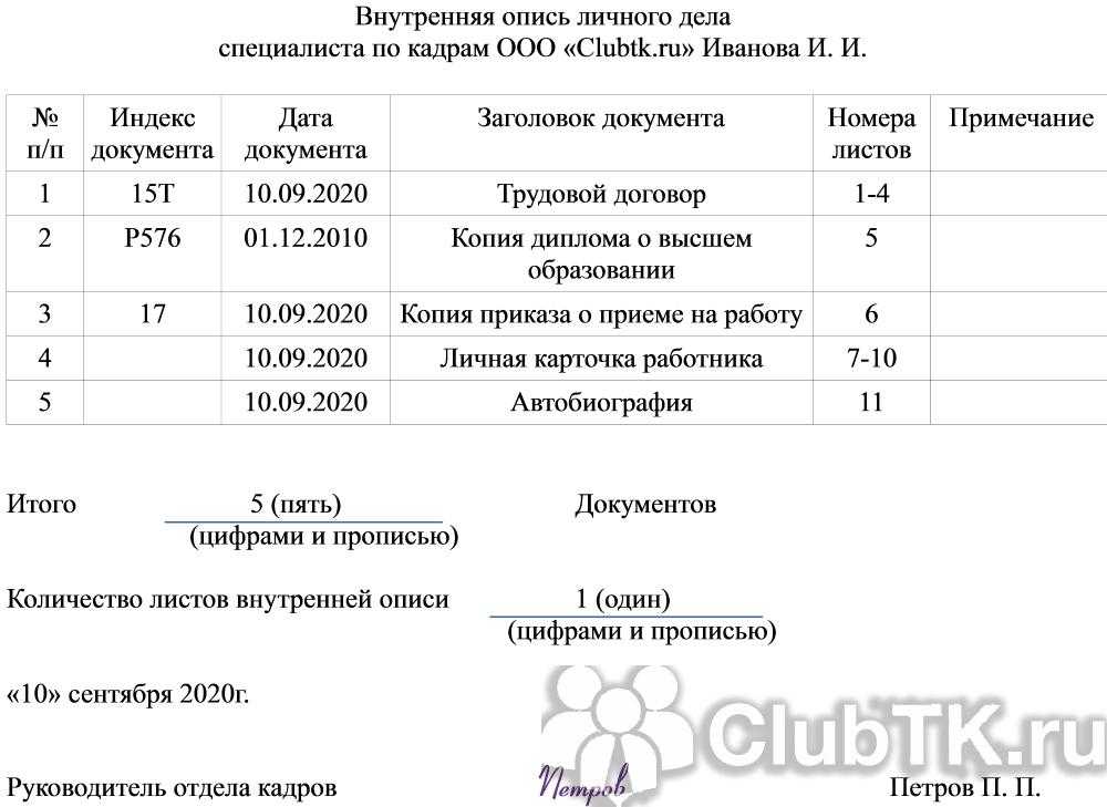 Личное дело сотрудника образец оформления