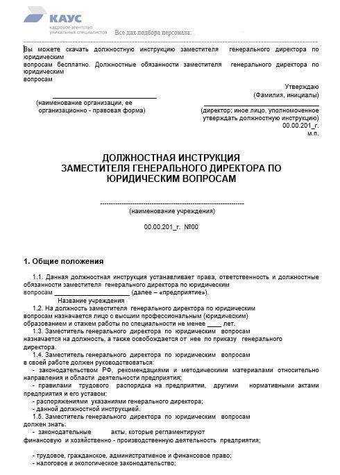 Должностная инструкция заместителя исполнительного директора 2023 - скачать образец