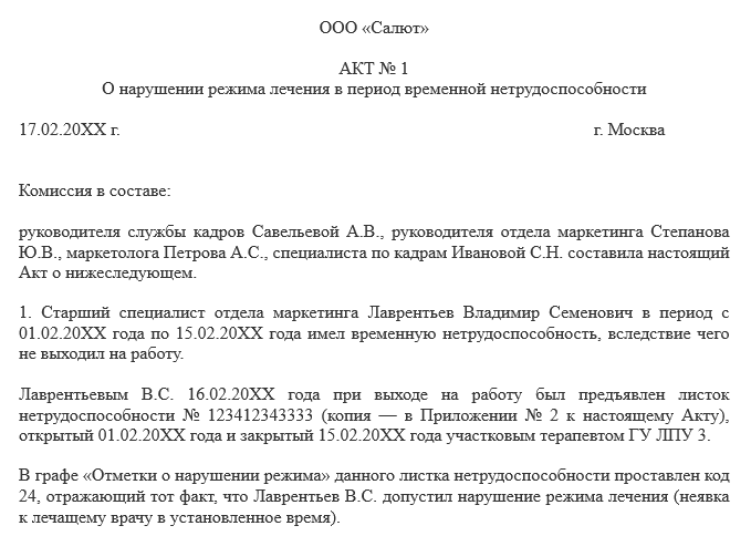 Акт о нарушении больничного режима. Нарушение режима больничного режима. Акт о нарушении работником больничного режима. Протокол комиссии по нарушению режима больничного листа.