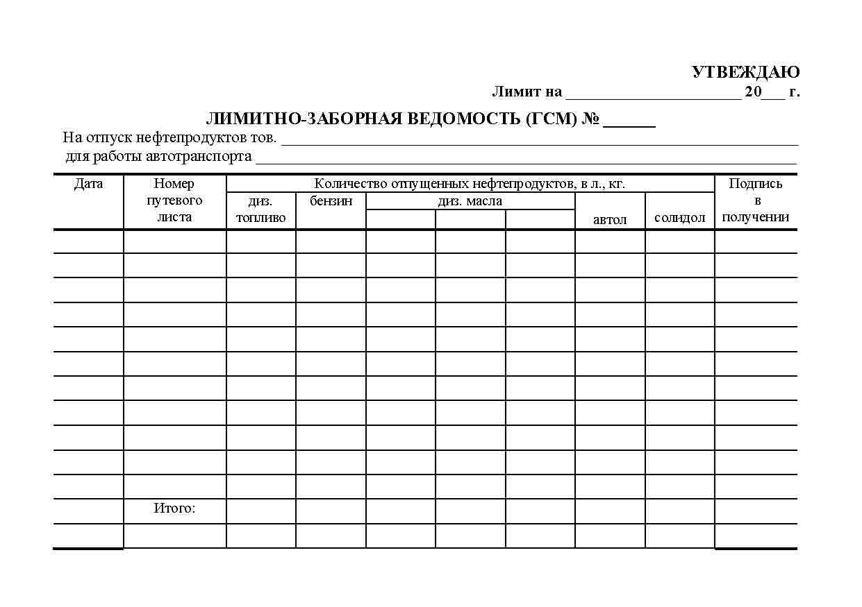 Ведомость учета гсм образец