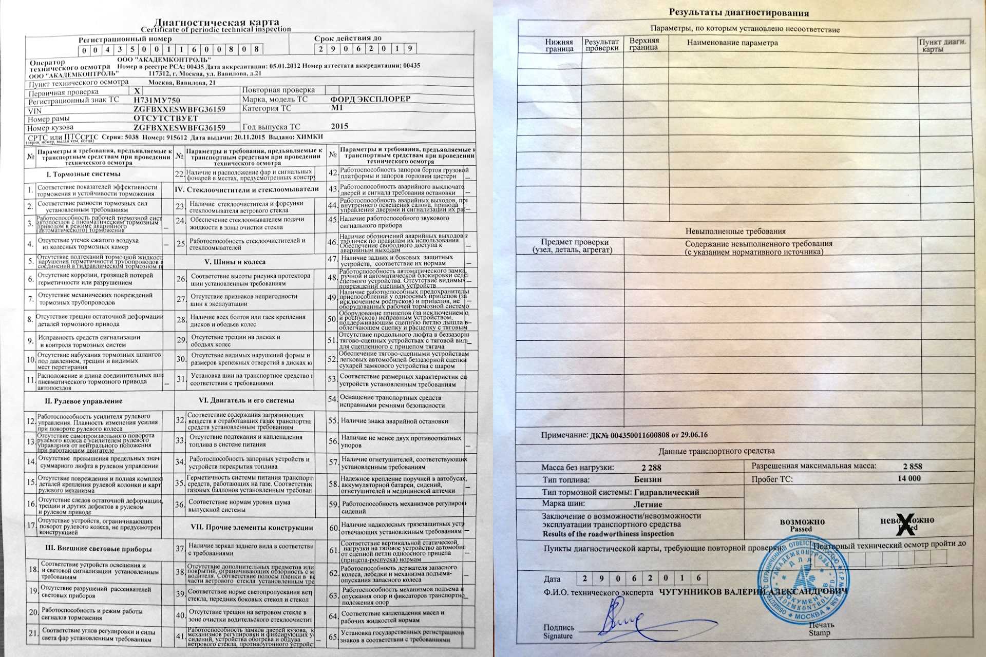 Карта осмотра автомобиля