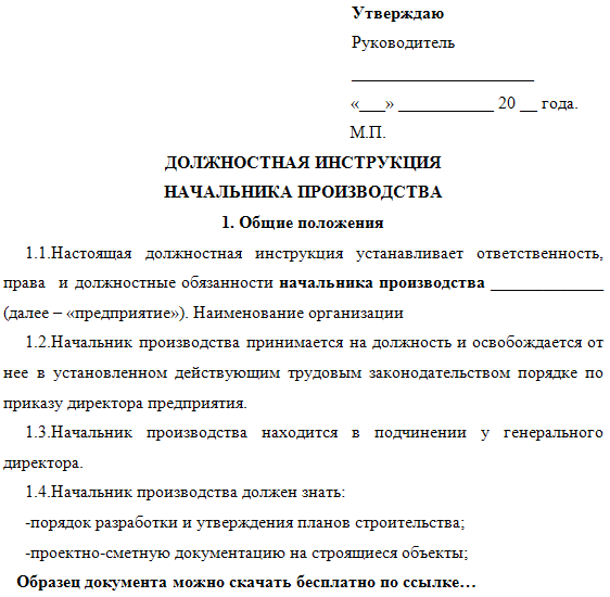 Должностная инструкция руководителя проекта it