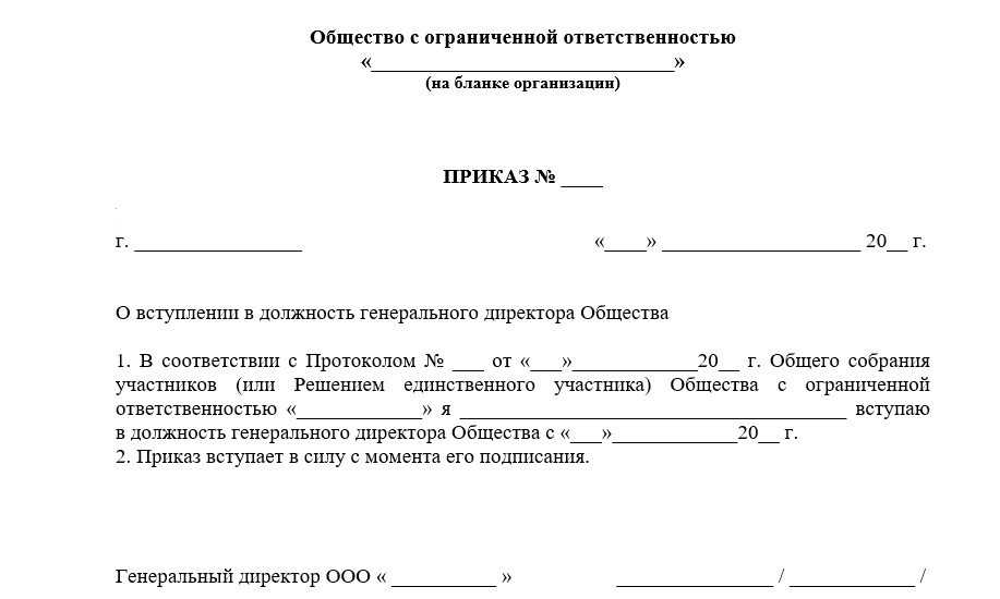 Приказ о вступлении в должность директора ооо образец рб