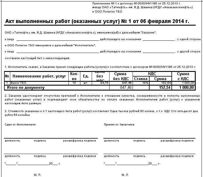 Акт выполненных работ по договору оказания услуг рб образец