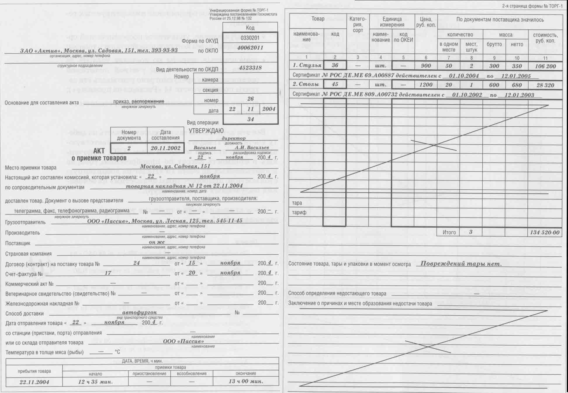 Акт по форме окуд 0510452. Торг 1. Акт приемки товара. Документ о приемке товара. Торг-2 форма.