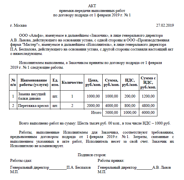 Акт оказания услуг с самозанятым лицом образец 2022