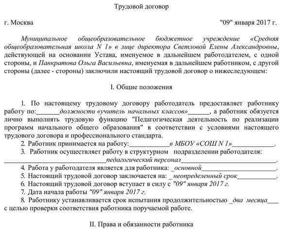 Эффективный контракт с младшим воспитателем в доу образец