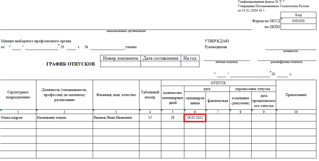 Дни отпуска 2024. Форма т 7 график отпусков пример заполнения. Пример заполнения Графика отпусков форма т-7. Табель отпусков образец заполнения 2022. Форма для составления Графика отпуска сотрудников образец.