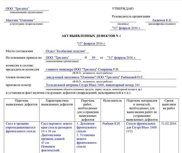 Акт о скрытых недостатках продукции образец